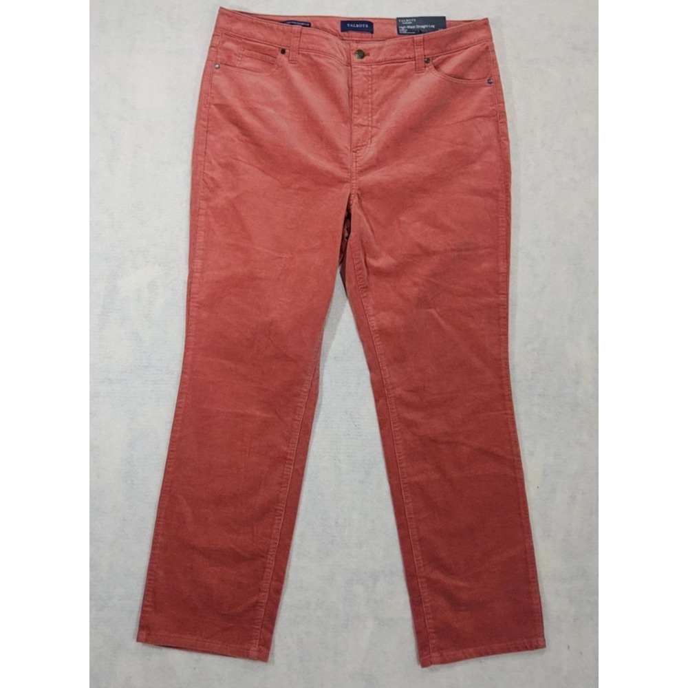 Talbots Corduroy Pants‎ 16p NEW High Rise Waist Straight Leg Coral Pink Stretch.